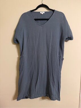 Slate Blue V-Neck Cotton Gauze Tunic